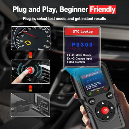 2-in-1 OBD2 Scanner Diagnostic Tool & Battery Tester for 12V Cars | Read & Clear Check Engine Code, Live Data Stream, Battery Voltage Test, Voltage Curve Monitor, Battery Health Check