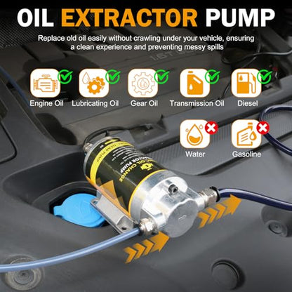 MILADO 12V 100W Electric Oil Change Extractor Pump,1-4L/min Portable Fluid Extractor Transfer Pump for Engine Oil, Diesel, Transmission Fluid, Gear Oil, for Boat, Car, Truck, Motorcycle, Lawnmower | Extract old oil for DIY oil changes, no need to get unde