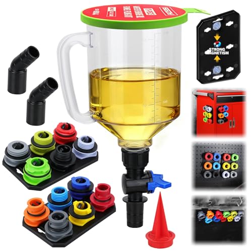 18-Piece Engine Oil Funnel Kit, 1.59QT/1.5L Automotive Oil Funnel Set with 12 Adapters, Elbow Fitting, Arrow Screen and Magnetic Storage Hooks Tray, Compatible with GM, Ford, BMW, Audi, Land Rover Etc - size: 18 PCS - Elite Oil Kit with Magnetic Tray