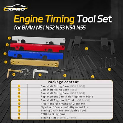 Camshaft Alignment Timing Tool Set, Engine Camshaft Timing Tool for BMW N51 N52 N53 N54 N55 Engine, 2.5/3.0 Chain Drive, Six-Cylinder, Twin Camshafts Petrol Engines
