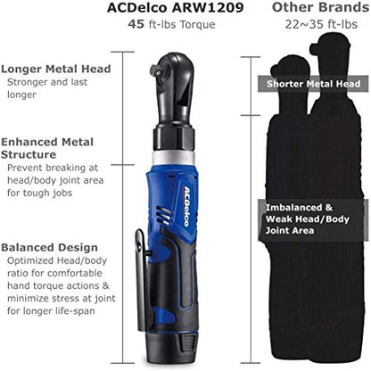 ACDelco Tools ARW1209-K92 G12 Series 12V Li-ion Cordless ¼” & 3/8” Ratchet Wrench Combo Tool Kit with 2 Batteries and Canvas Bag