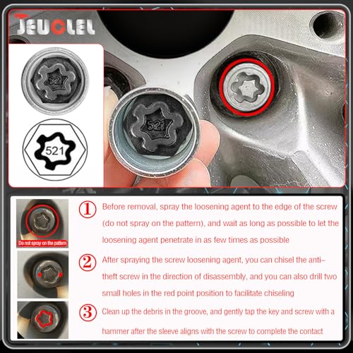 521 Wheel Locking Nut Key for VW, Socket (OD 28mm-ID 25mm) | Wheel Lock Nut Socket Adapter, Anti-Theft Lug Nut Removal Tool, Anti-Theft Screw Remover, Repair Tool, Tyre Fitting, garage - size: Socket 521