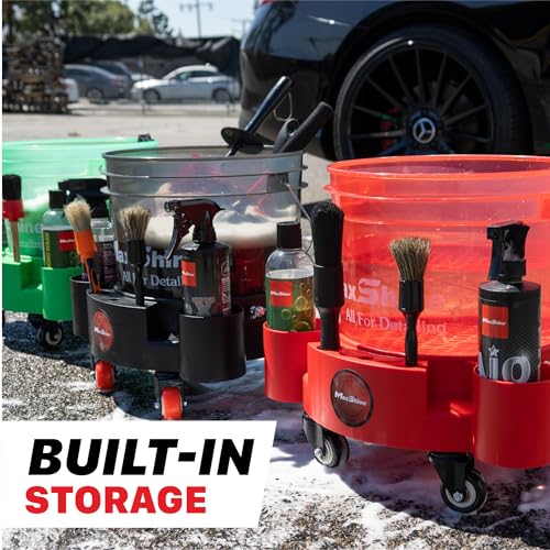 Maxshine Universal Rolling Bucket Dolly (Green) – Heavy-Duty, 5 Wheels with 2 Locks, Tool Organizer – 360° Mobility for Car Wash Supplies & Auto Detailing Organization - color: Bucket Dolly (Green)
