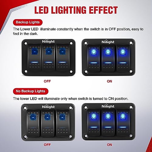 Nilight 16AWG LED Light Bar Wiring Harness Kit 12V On/Off 3 Gang LED Pod Lights Rocker Switch Panel Power Relay Fuse 5Pin Toggle for Cars Boat ATV Trucks-6 Leads - color: 3Gang Rocker Switch 16AWG Wiring Harness