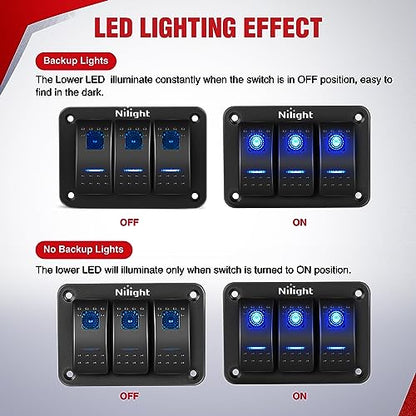 Nilight 16AWG LED Light Bar Wiring Harness Kit 12V On/Off 3 Gang LED Pod Lights Rocker Switch Panel Power Relay Fuse 5Pin Toggle for Cars Boat ATV Trucks-6 Leads - color: 3Gang Rocker Switch 16AWG Wiring Harness