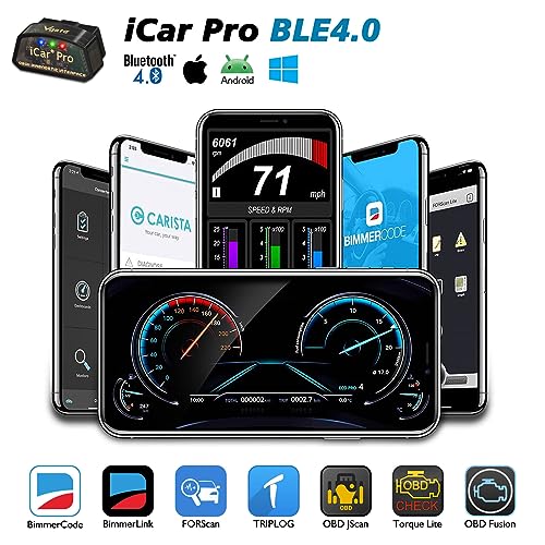 Vgate iCar Pro Bluetooth 4.0 OBD2 Code Reader OBDII Fault Diagnostic Tool Compatible Car Adapter Check Engine Light for iOS, iPhone, Android and Windows