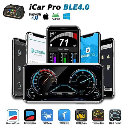 Vgate iCar Pro Bluetooth 4.0 OBD2 Code Reader OBDII Fault Diagnostic Tool Compatible Car Adapter Check Engine Light for iOS, iPhone, Android and Windows