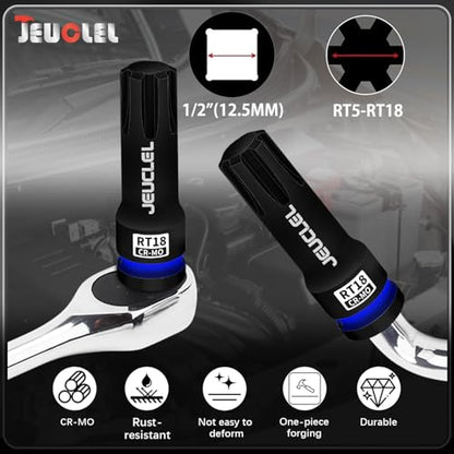 RT18 Spline Bit Socket, 1/2" Drive Spline Hex 6 Point Impact Socket | 3-Inch, Cr-Mo Steel, Lengthen Screwdriver Adapter for Electric Ratchet Wrenches, Fastening Screws, Socket Wrench, Head Drill - size: RT18