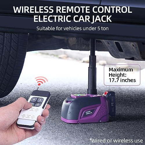 Electric Car Jack Hydraulic Cordless Remote Control 5 Ton 12V Small Portable Cordless Floor Jack Lift for SUV Sedan Vehicle MPV Car Change Tire Emergency Repair Tyre Purple