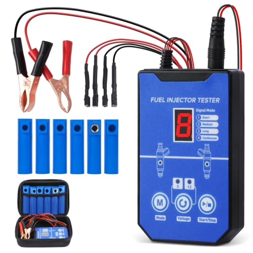 Fuel Injector Tester Cleaner Tool Kit, 8 Pulse Modes with Short Circuit Protection 6 Size Cleaning Adapters 12V/5V Output Power & 40In Cord for Moto/Auto DIY Injector Tester Cleaning Tools