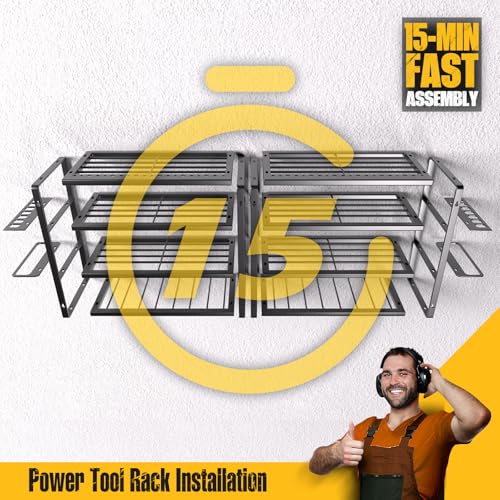 Spampur Power Tool Organizer Wall Mount | 4 Layers, Heavy Duty, Garage Storage - size: 4 Shelves 4Slots-2pk