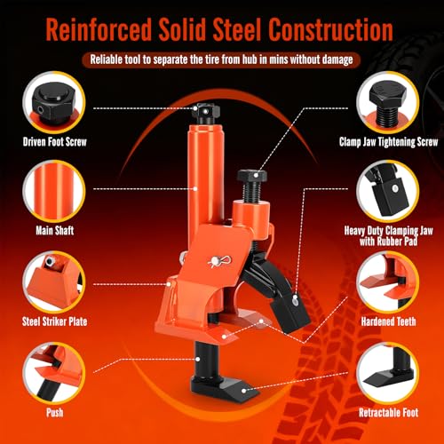 KAKO Tire Bead Breaker Tool for 38"-42" Tires, Hub-Safe Manual Tire Bead Breaker with Rubber Pad, Heavy Duty Tire Temoval Tool for ATVs, UTVs, Tractors, Trucks, Cars Tire Changer