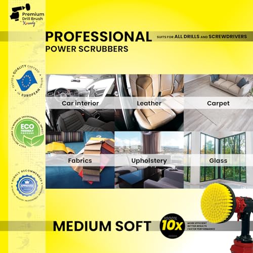 Premium Drill Brush Professional– 2in1 for Drill & Angle Grinder Medium-Soft 6 in Yellow | Scratch-Free Cleaning Brush for Tile, Grout, Bathtub, Shower, Fibreglass and Ceramic Surfaces - color: Yellow