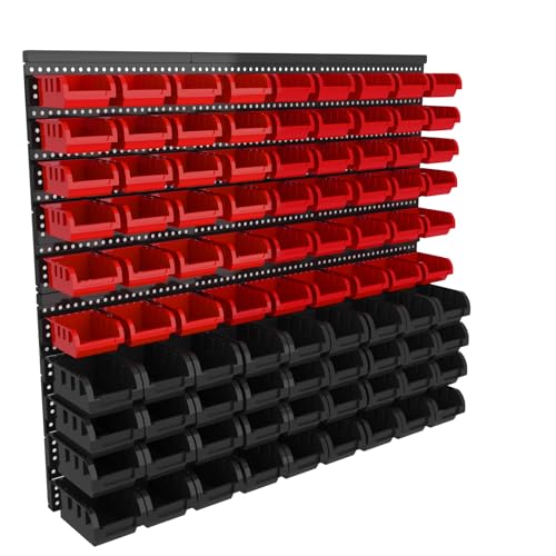 Wall Mounted Storage Bins, Nut and Bolt Organizer, Plastic Bolt Bin, Screw Organizer, Storage Bins for Garage (RED+BLACK, EXTRA LARGE(90PCS)) - color: RED+BLACK, size: EXTRA LARGE(90PCS)