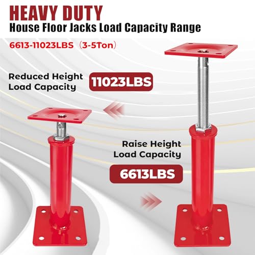 2 Pack Adjustable House Floor Jacks, 11"-16" Height Range Jack Post for Leveling, 3-5 Ton Lod Capacity Heavy-Duty Basement Support Screw Jack for House Foundation, Stairs, Porches, Roof Beams, Red - size: 11"-16" (2Pack)
