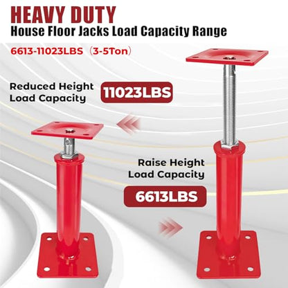 4 Pack Adjustable House Floor Jacks, 11"-16" Height Range Jack Post for Leveling, 3-5 Ton Lod Capacity Heavy-Duty Basement Support Screw Jack for House Foundation, Stairs, Porches, Roof Beams, Red - size: 11"-16"（4Pack)