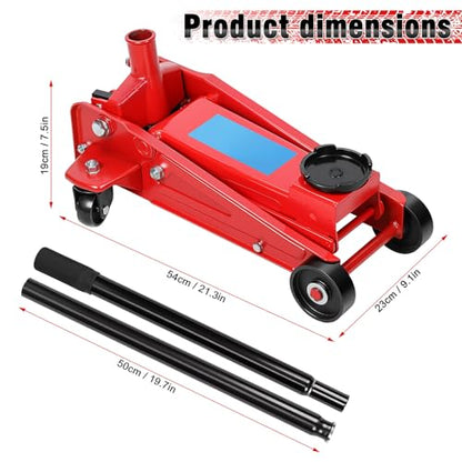 3 Ton Floor Jack (6600 lbs) - Heavy Duty Steel Low Profile Hydraulic Car Jack for Home Garage Use, Fast Lift Service Jack with Wheels, Lifting Range (Red - Large) - color: Red - Large