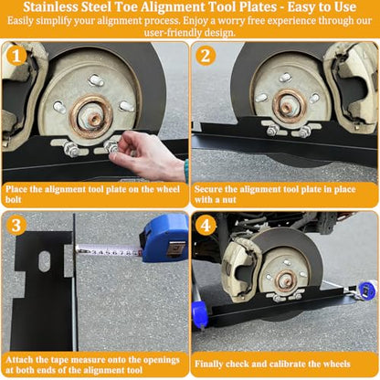 2PCS Wheel Alignment Tools, Accurate Camber Toe Alignment Measurements Plates Kit for Automative Car, Heavy Duty Stainless Steel DIY Align Measuring Tool Hanging Holes for Most Vehicles, Easy Mounted