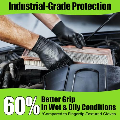 TREEGO 10 Mil Heavy Duty Black Nitrile Mechanic Gloves, 50 Count XL | Diamond Grip, Latex & Powder Free for Heavy Equipment Service, Truck Repair & Industrial Maintenance - color: Black 50, size: X-Large