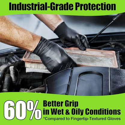 TREEGO 10 Mil Heavy Duty Black Nitrile Mechanic Gloves, 100 Count M | Diamond Grip Rubber Gloves, Latex & Powder Free for Industrial Maintenance, Equipment Repair & Daily Professional Use - color: Black 100, size: Large