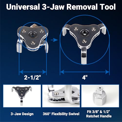 8PC Oil Filter Wrench Set - Swivel Wrenches (2-3/4" to 5-1/4") + Adjustable Pliers (9" & 12") + 3-Jaw Removal Tool w/ 1/2" & 3/8" Adapter - Universal Oil Filter Removal Kit - size: 8PC Oil Filter Wrench Set