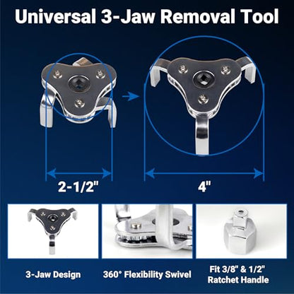 8PC Oil Filter Wrench Set - Swivel Wrenches (2-3/4" to 5-1/4") + Adjustable Pliers (9" & 12") + 3-Jaw Removal Tool w/ 1/2" & 3/8" Adapter - Universal Oil Filter Removal Kit - size: 8PC Oil Filter Wrench Set