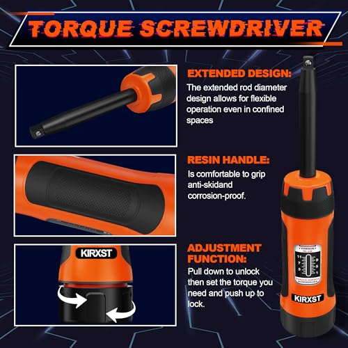 32 PCS 1/4" Drive Long Shank Torque Screwdriver, 1-11 Inch Pound Torque Screwdriver Set with S2 Bits and Socket Adapter for Maintenance, Tools, Bike Repairing and Mounting - size: 1-11inch.L