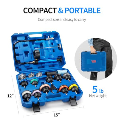 VTG VOGTEN 18PCS Coolant Pressure Tester Kit,Radiator Pump Pressure Tester Kit for Automotive Cooling System Water Tank Leakage Detection - color: Blue