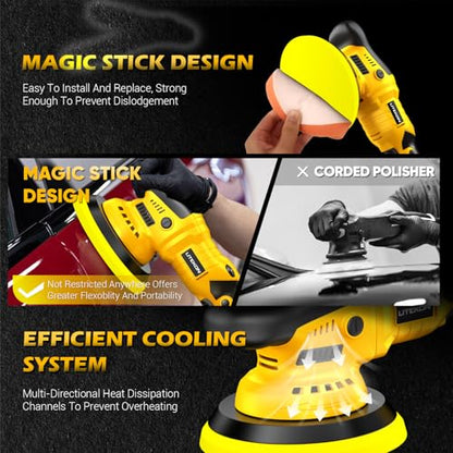 Cordless Buffer Polisher Kit Compatible With De-Walt 20V Battery(No Battery), 2800-5800RPM High Power Orbital Car Polisher with Variable Speed, 21PCS Polishing Accessories, for Car Polishing/Waxing