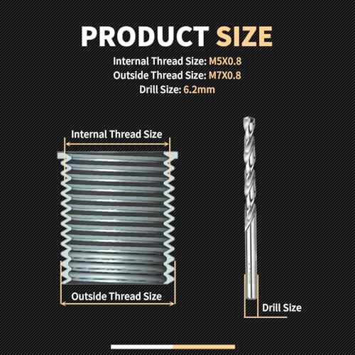 M5X0.8X7.6MM Thread Repair Kit with Insert HSS Drill, Tap, Counterbore, Installation Driver, Metric, 10PCS Stainless Steel Insert M5X0.8X7.6MM