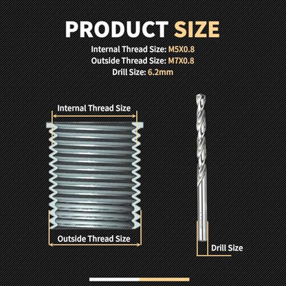 M5X0.8X7.6MM Thread Repair Kit with Insert HSS Drill, Tap, Counterbore, Installation Driver, Metric, 10PCS Stainless Steel Insert M5X0.8X7.6MM