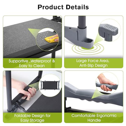 Garden Kneeler and Seat with Umbrella, 2-in-1 Foldable Gardening Stool with Adjustable Bracket, Detachable Tool Bags, Heavy Duty Kneeling Pad for Gardening (Beige Blue) - color: Beige & Blue