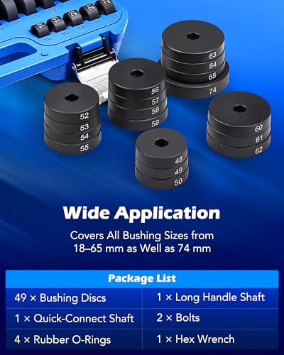 Orion Motor Tech 52-in-1 Custom Bushing Driver Tool Set and Transmission Wheel Axle Bearing Race Seal Installer Remover, Bush Removal Puller Bearing Press Tool Kit - color: Silver Handle