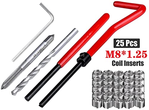 30 Piece M8 x 1.25mm Thread Repair Insert Kit, Stainless Steel Thread Repair Kit Helicoil Coil Compatible Hand Tool Set for Auto Repair - size: M8 x 1.25
