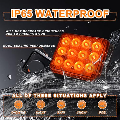 2PCS Amber LED Emergency Strobe Lights, Magnetic Flashing Lights | Rechargeable Strobe Beacon Light,Wireless Battery Powered 12-LED Caution Safety Warning Light for Trucks Trailer Car Van Tow - color: Amber