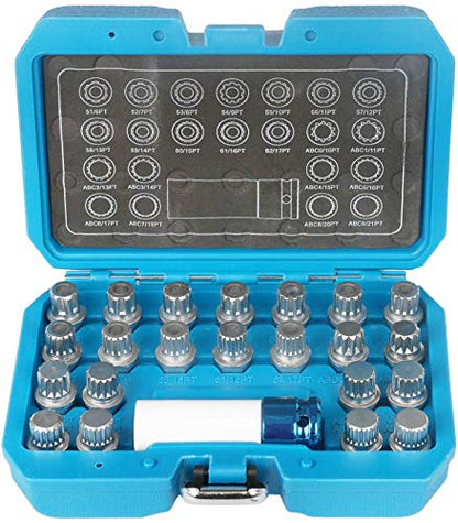 23pcs Wheel Lock Lug Nut Remover Kit Automotive Wheel Anti-Theft Screw Removal Key Socket Set with Adapter for VW