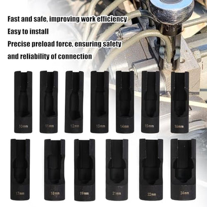 RULLINE 13pcs Upgraded Steel Flare Nut Socket Set for Automotive and Mechanical Applications 1/2" square drive - size: 13pcs