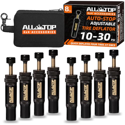 ALL-TOP Adjustable Auto-Stop Tire Deflator Valve Kit (10-30 PSI) 8 PCS Screw-on Tyre Air Down Tool for Offroad 4x4 (with 5 Valve caps) - color: 8pcs, with 5 valve caps