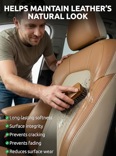 TAKAVU Leather & Upholstery Cleaning Brush Set | Car Detailing Brush for Alcantara, Leather Seats, Suede, Car Interior, Sofa & Convertible Tops - color: Brown