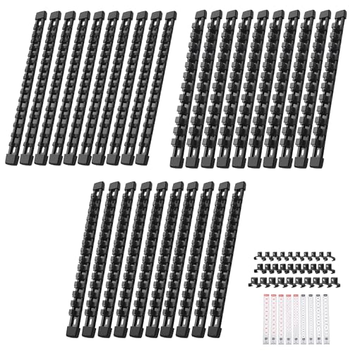 Reniteco 27-Pack Socket Organizer Set, 1/4" x 160 3/8" x 150 1/2" x 120 Clips | 306 Clip Capacity, Havy-Duty ABS Socket Rails, Removable Clips, Drive Socket Storage, Toolbox Drawer or Wall Mount - color: Black, size: 30 Pcs