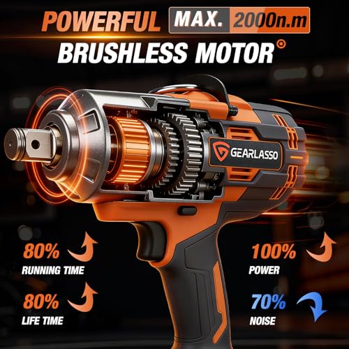 3/4 Cordless Impact Wrench 1475Ft-lbs (2000N.m) High Torque Impact Gun, 21V Power Impact Driver, 2 * 4500mAh Battery, 3 Sockets, Brushless Motor Variable Speeds for Home/Car/Truck RV/Mower - size: 2000N.m