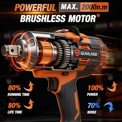 3/4 Cordless Impact Wrench 1475Ft-lbs (2000N.m) High Torque Impact Gun, 21V Power Impact Driver, 2 * 4500mAh Battery, 3 Sockets, Brushless Motor Variable Speeds for Home/Car/Truck RV/Mower - size: 2000N.m
