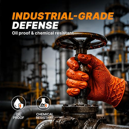 TitanFlex Heavy Duty Industrial Orange Nitrile Gloves, 8-mil, Gloves Disposable Latex Free with Raised Diamond Texture Grip, Powder Free, Rubber Glove, Mechanic Gloves,100-ct Box (XL) - color: 02 8mil (100ct), size: X-Large