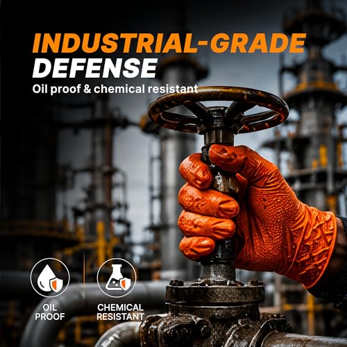 TitanFlex Heavy Duty Industrial Orange Nitrile Gloves, 8-mil, Gloves Disposable Latex Free with Raised Diamond Texture Grip, Powder Free, Rubber Glove, Mechanic Gloves,100-ct Box (XXL) - color: 02 8mil (100ct), size: XX-Large