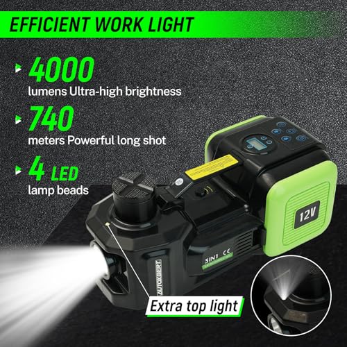 Electric Car Jack 5 Ton 11000lbs 4 in 1 12V Hydraulic Floor Jack Kit with Electric Impact Wrench & Tire Inflator Pump Digital Display Lift Range 6.1-17.7 Inch for SUV Sedan Truck Emergency Tire Change