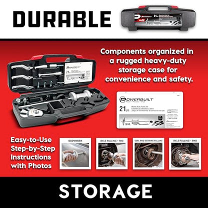 Powerbuilt Master Axle Puller Tool Set, Remove Car Front and Rear, Bearings and Seals, Vehicle Repair 21 Piece Kit - 648611, Silver - style: 21 Piece