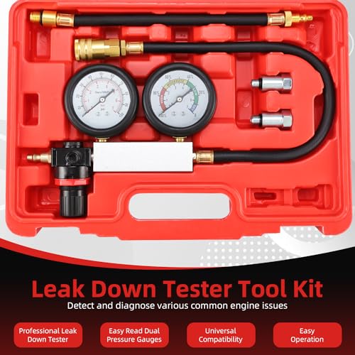 8MILELAKE Cylinder Leak Down Tester Tool Kit, Gasoline Engine Compression Leak Down Tester Set, Tu-21 Cylinder Detector with Dual Gauges