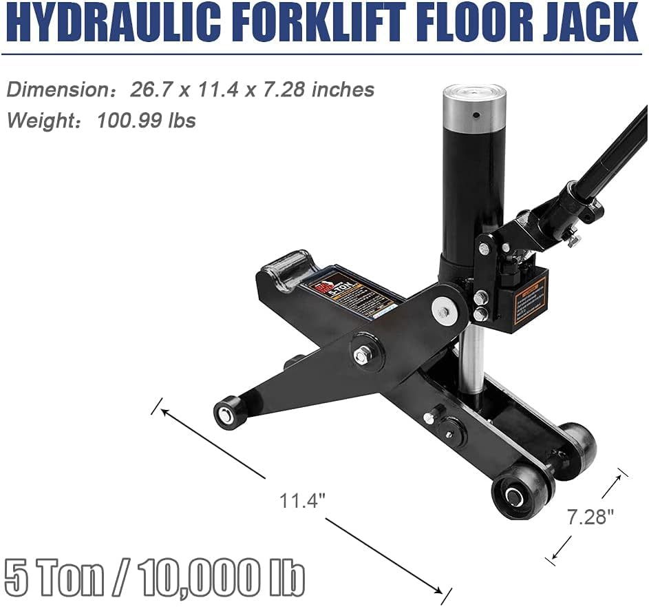 5 Ton Hydraulic Forklift Jack, Dual Position Heavy Duty Service Jack for Forklift & Truck Maintenance, 10,000 lb Capacity, High & Low Profile Lifting Range 2.7–28.7 in