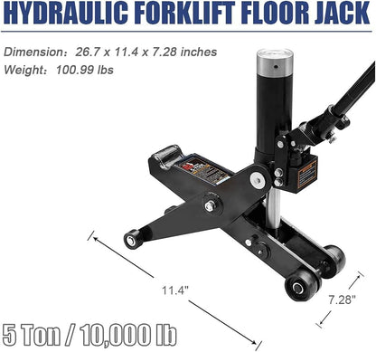 5 Ton Hydraulic Forklift Jack, Dual Position Heavy Duty Service Jack for Forklift & Truck Maintenance, 10,000 lb Capacity, High & Low Profile Lifting Range 2.7–28.7 in