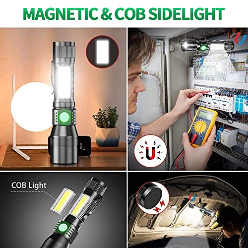 Blacklight flashlights, 3 in-1 Rechargeable Flashlights, UV Light Magnetic LED Flashlight High Lumens, 7 Mode Emergencies Camping flashlight, Tactical Waterproof Flash Light for Pet Urine Detection - color: 2pack flashlight